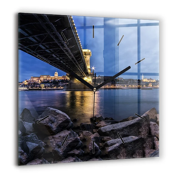 Szögletes fali üvegóra 60x60 Sziklás part a híd alatt