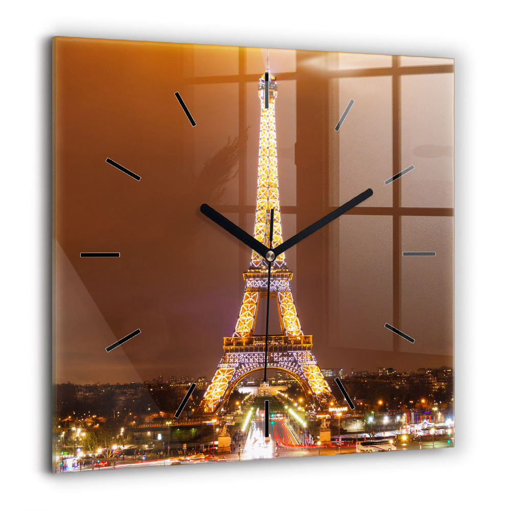 Szögletes üvegóra 60x60 Kivilágított Eiffel-torony
