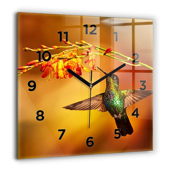 Szögletes üvegóra 60x60 Kolibri madár