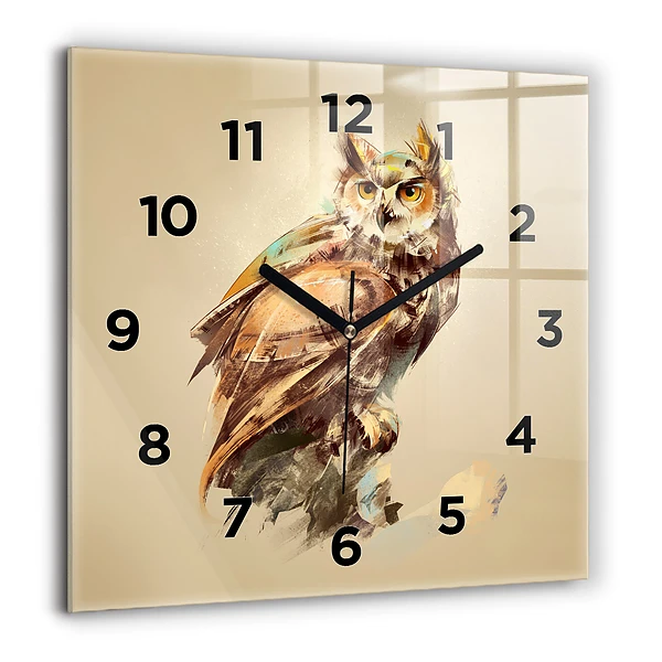 Szögletes üvegóra 60x60 Bagoly - a bölcsesség jele