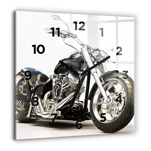Szögletes fali üvegóra 60x60 Fekete motorkerékpár
