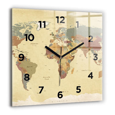 Négyzet alakú üvegóra 60x60 Vintage stílusú világtérkép