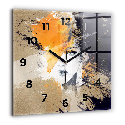 Négyzetes üvegóra 60x60 Női portré absztrakt