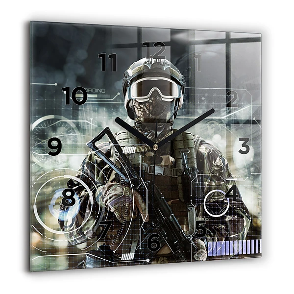 Szögletes üvegóra 60x60 Katona fegyverrel