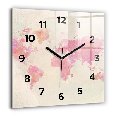 Négyzetes üvegóra 60x60 Akvarell világtérkép