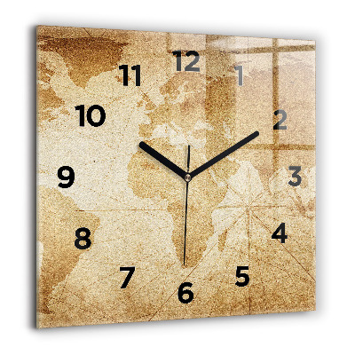 Szögletes üvegóra 60x60 Vintage világtérkép