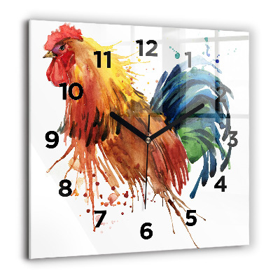 Szögletes üvegóra 60x60 Színes kakas