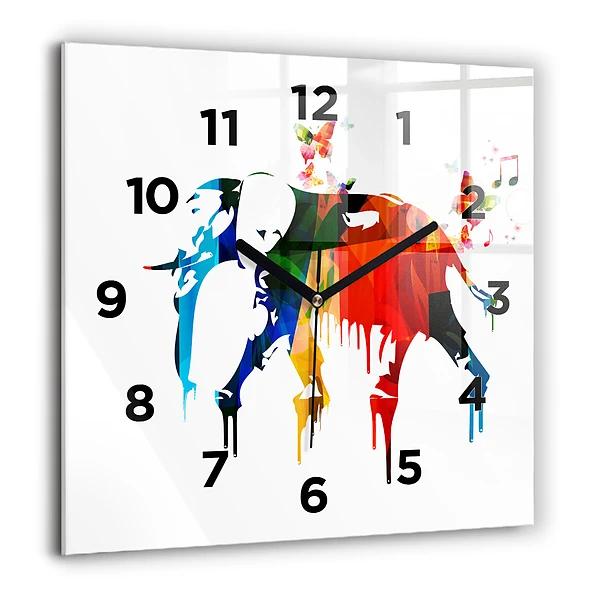 Szögletes fali üvegóra 60x60 Színes festett elefánt