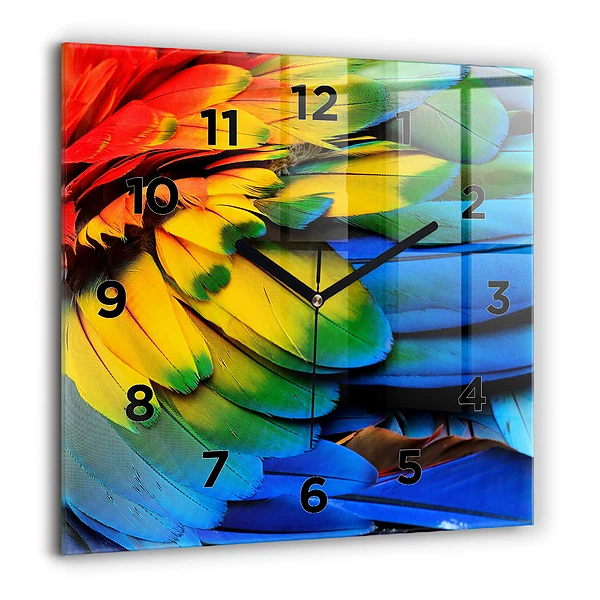 Négyzetes üvegóra 60x60 Színes madárszárnyak