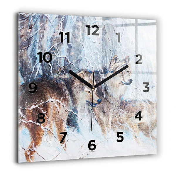 Szögletes üvegóra 60x60 Farkasok az erdőben