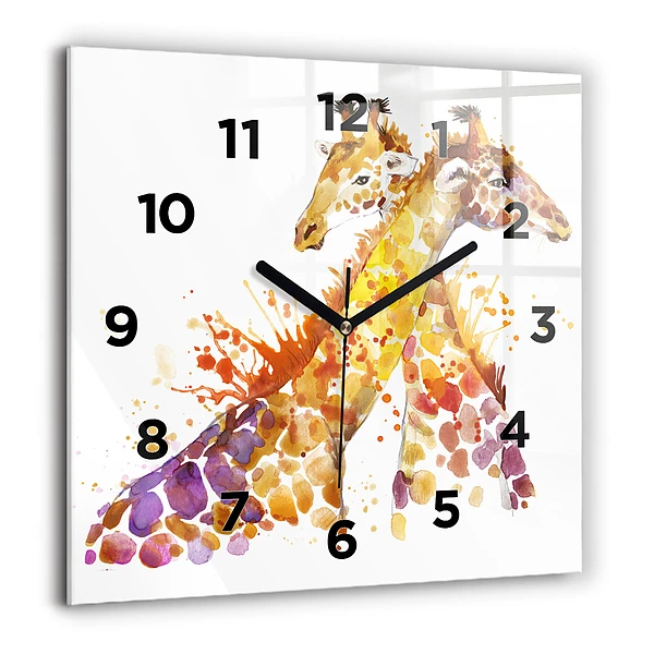 Négyzet alakú üvegóra 60x60 Zsiráf - akvarell