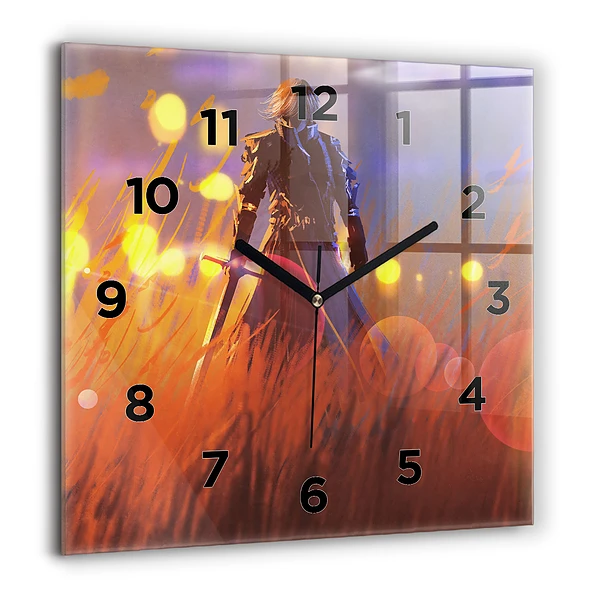 Szögletes üvegóra 60x60 Lovag karddal
