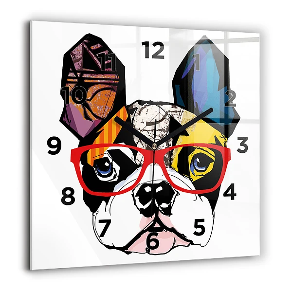 Szögletes üvegóra 60x60 Francia bulldog szemüveggel