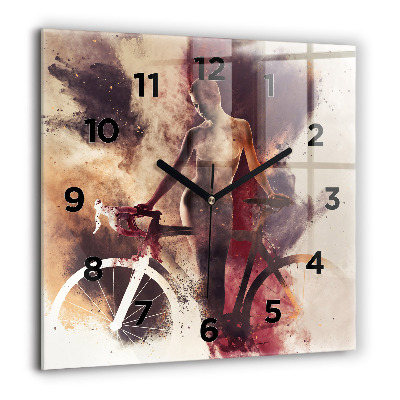 Szögletes üvegóra 60x60 Nő és kerékpár