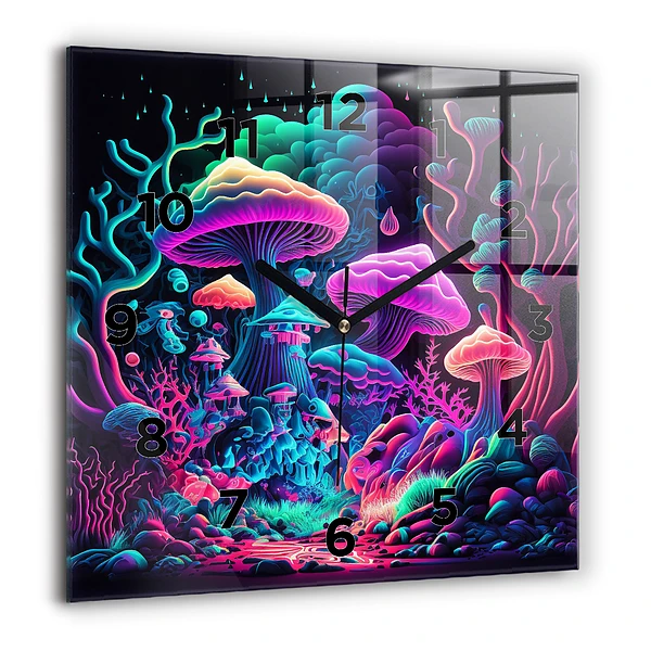 Négyzetes üvegóra 60x60 Neon gombák