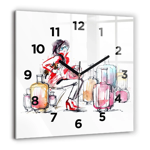 Szögletes fali üvegóra 60x60 Nő bőröndökkel