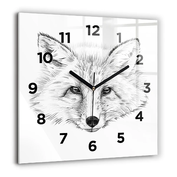 Négyzet alakú üvegóra 60x60 Grafikus rókafej
