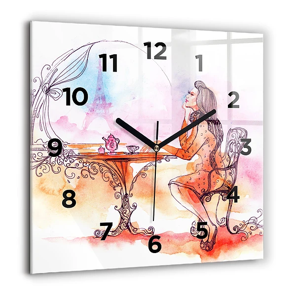 Szögletes fali üvegóra 60x60 Nő teát iszik