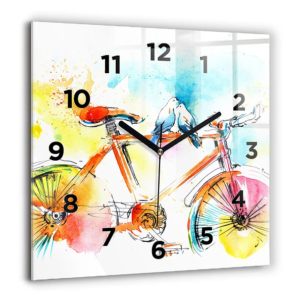 Szögletes üvegóra 60x60 Festett kerékpár