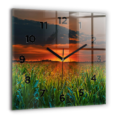 Szögletes üvegóra 60x60 Napraforgók a réten