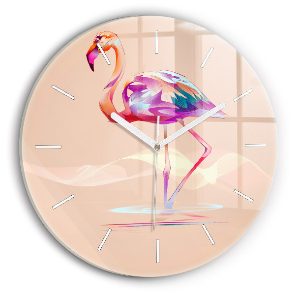 Fali üvegóra kerek 30 cm Illusztráció egy flamingóról