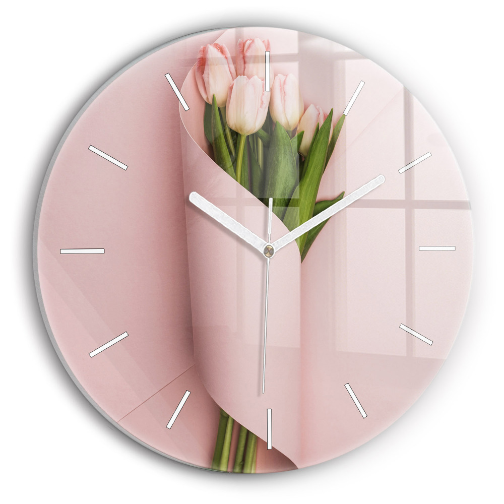 Egyedi üvegóra kerek 30 cm Tulipánvirág csokor