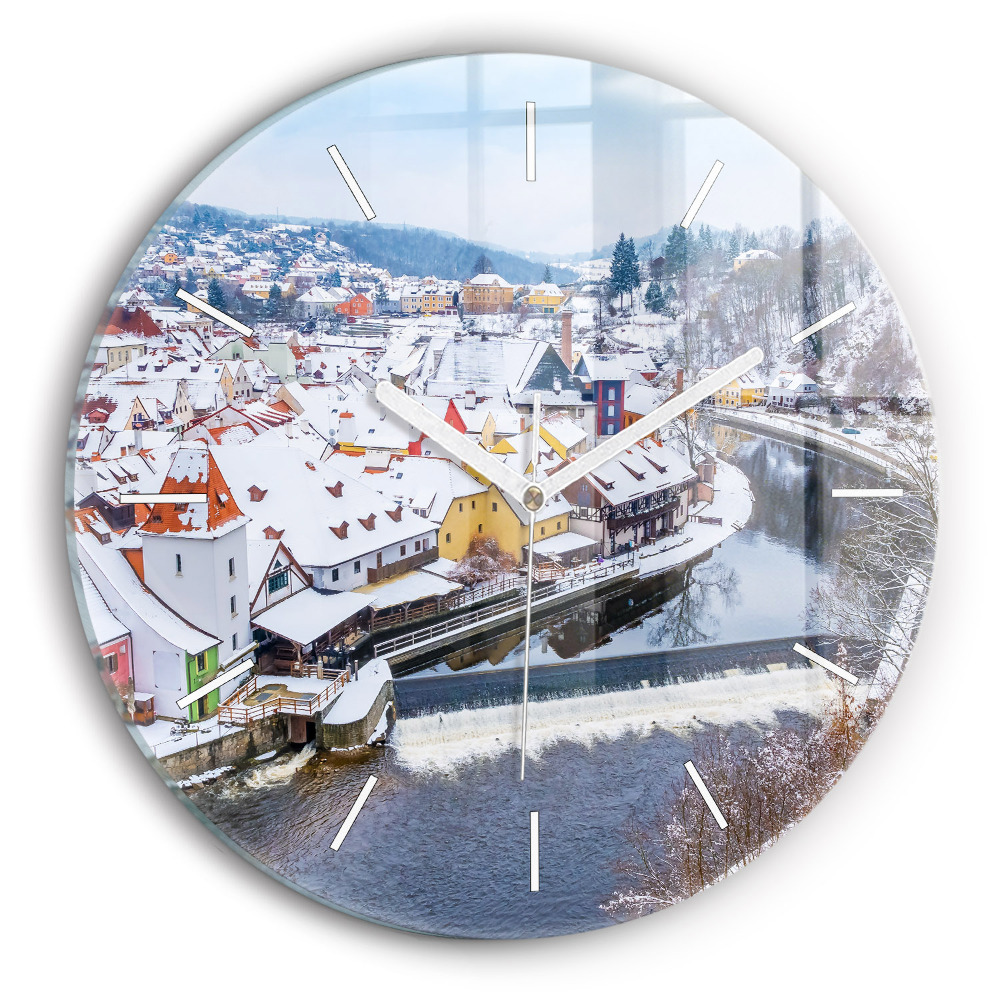 Kerek falióra 30 cm Panoráma egy városról télen