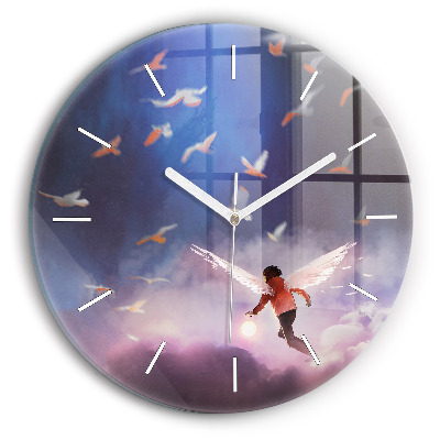 Kerek üvegóra 30 cm Fiú szárnyakkal