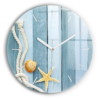 Kerek falióra 30 cm Deszka csíkok és kagyló