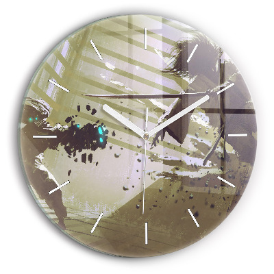 Kerek fali üvegóra 30 cm Harc robot és szamuráj között