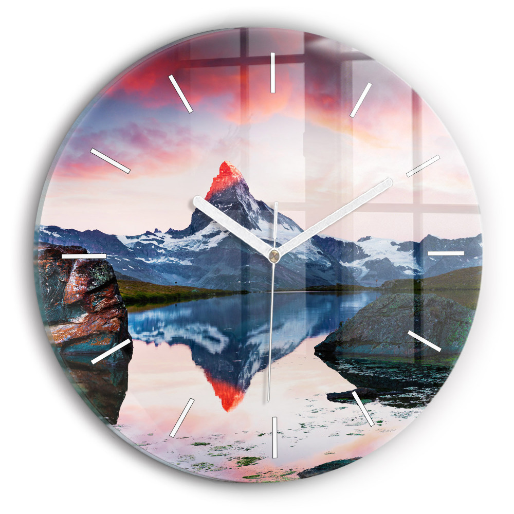 Egyedi üvegóra kerek 30 cm Stellisee Matterhorn-tó