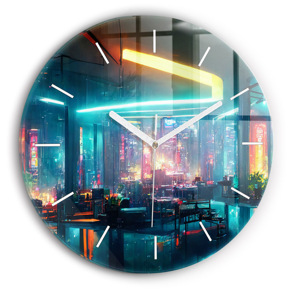 Kerek üvegóra 30 cm Város cyberpunk stílusban