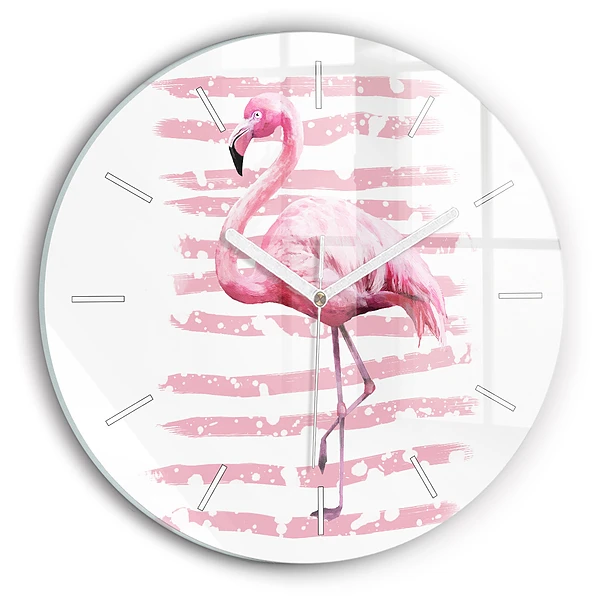 Egyedi üvegóra kerek 30 cm Flamingó grafika