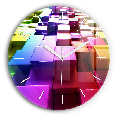 Egyedi üvegóra kerek 30 cm Színes kockák