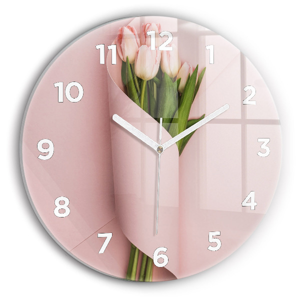 Egyedi üvegóra kerek 30 cm Tulipánvirág csokor