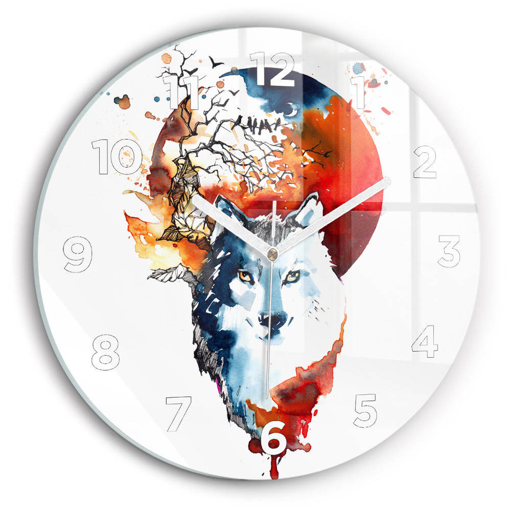 Egyedi üvegóra kerek 30 cm Farkas és teljesség