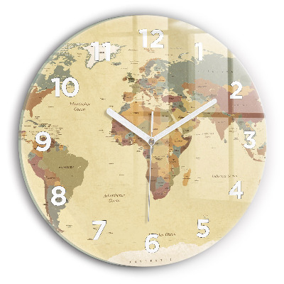 Kerek üvegóra 30 cm Vintage stílusú világtérkép