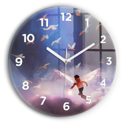 Kerek üvegóra 30 cm Fiú szárnyakkal