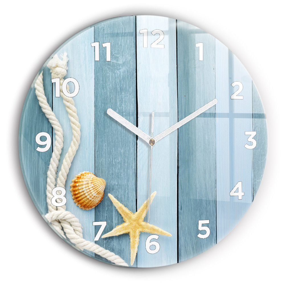 Kerek falióra 30 cm Deszka csíkok és kagyló