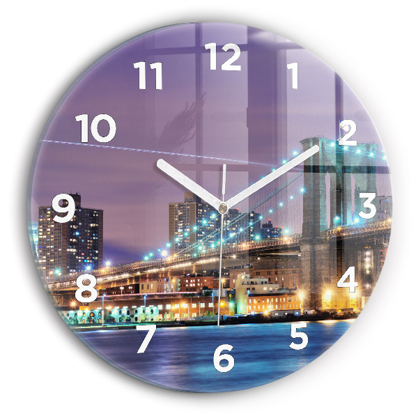 Egyedi üvegóra kerek 30 cm Brooklyn híd és East River