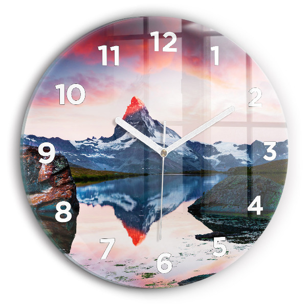 Egyedi üvegóra kerek 30 cm Stellisee Matterhorn-tó