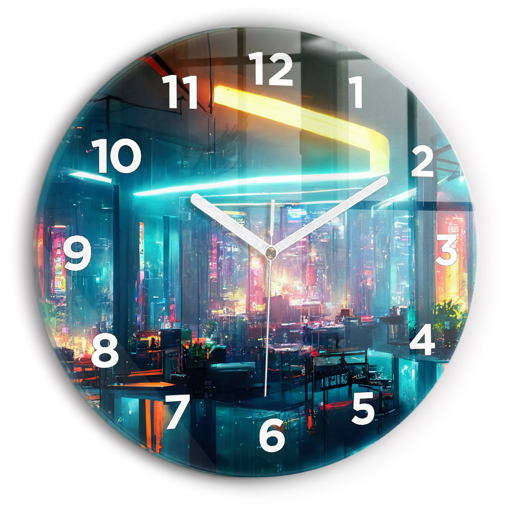 Kerek üvegóra 30 cm Város cyberpunk stílusban