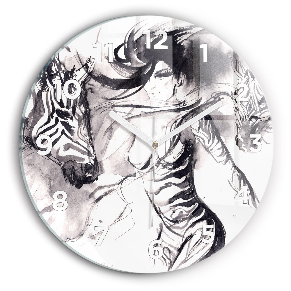 Kerek fali üvegóra 30 cm Nő és zebrák