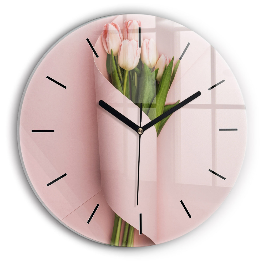 Egyedi üvegóra kerek 30 cm Tulipánvirág csokor