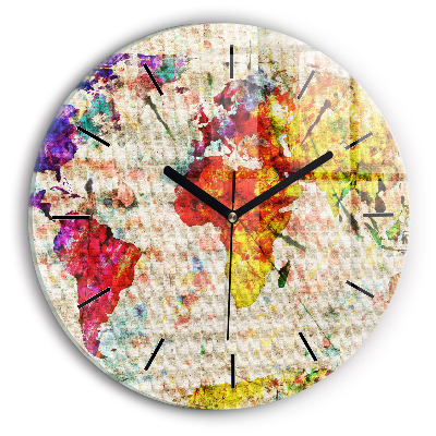 Egyedi üvegóra kerek 30 cm Színes világtérkép