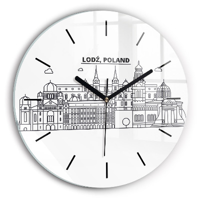 Kerek üvegóra 30 cm Łódźi építészeti panoráma