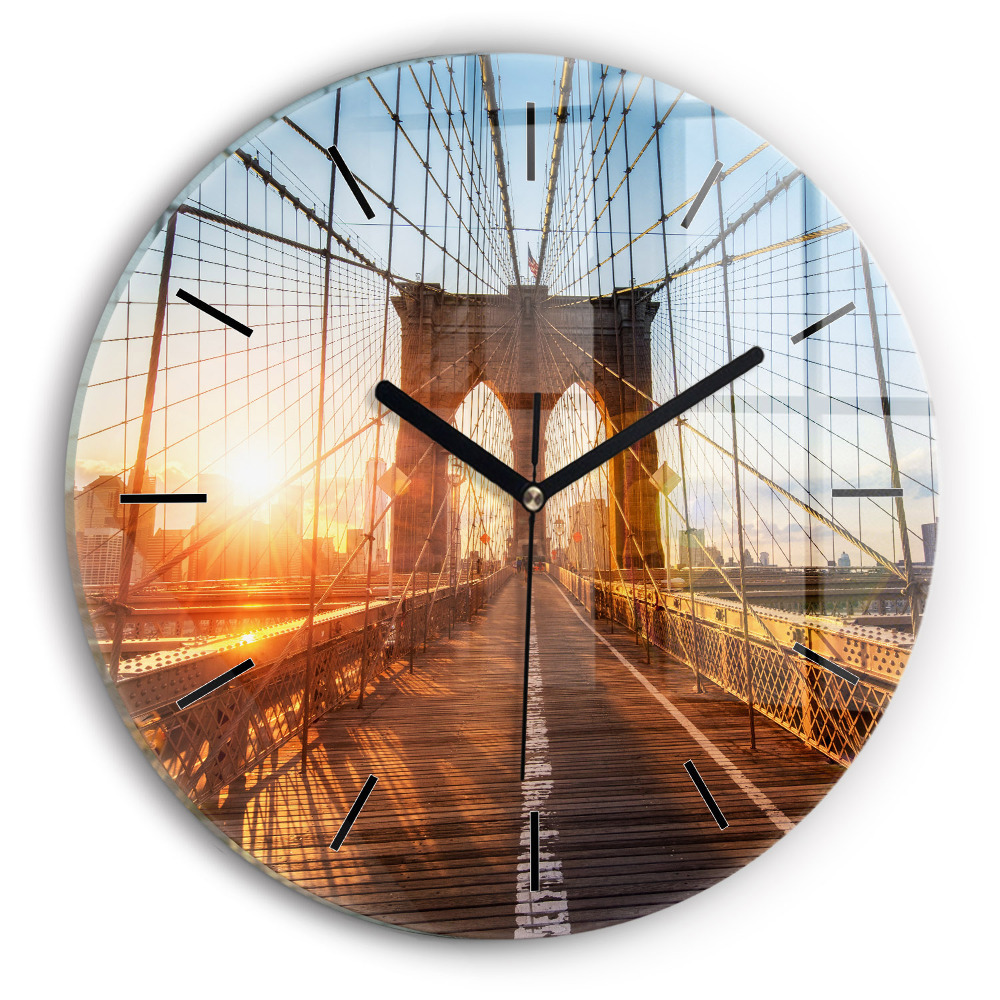 Egyedi üvegóra kerek 30 cm Brooklyn híd NYC