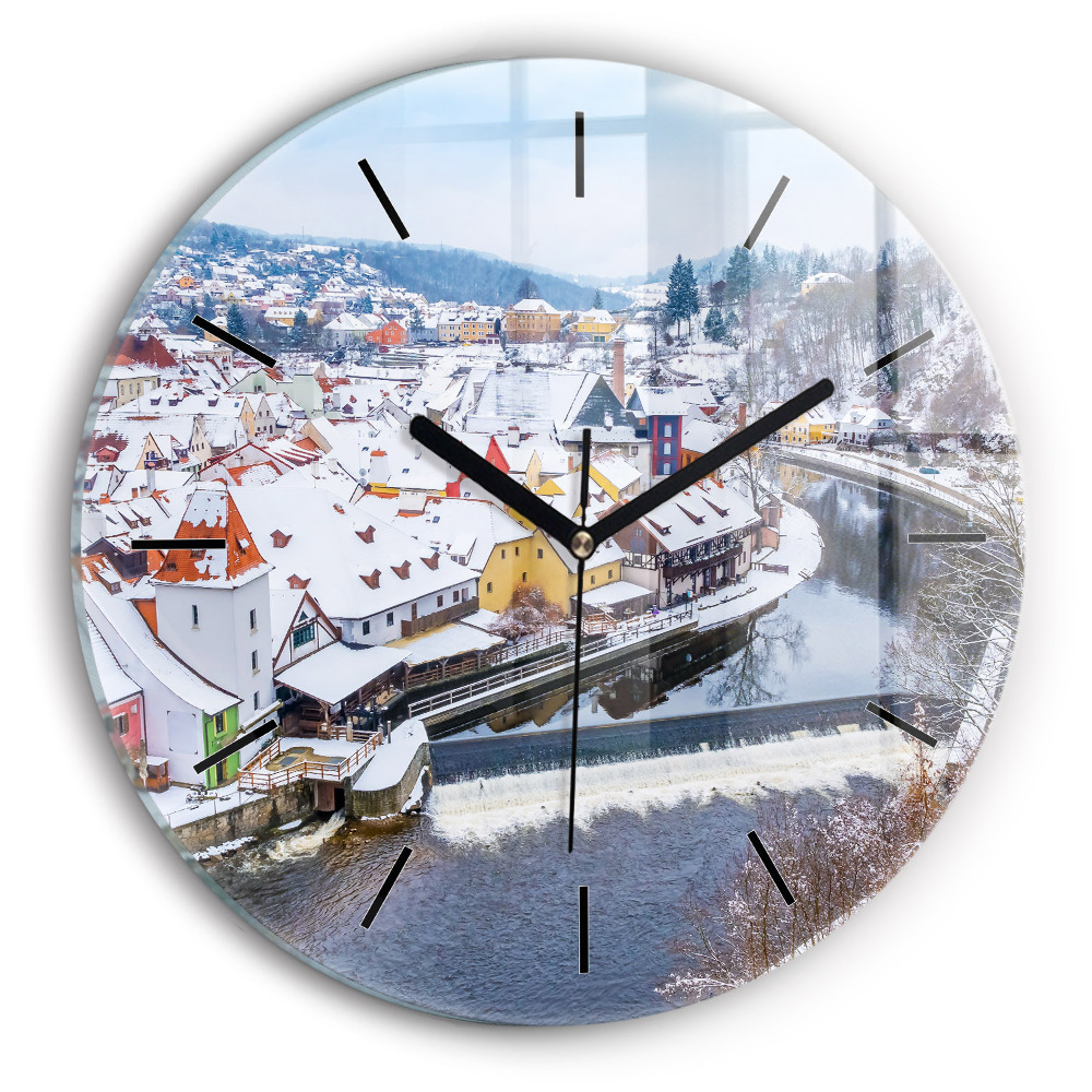 Kerek falióra 30 cm Panoráma egy városról télen