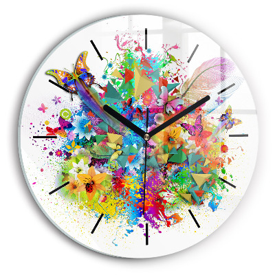 Kerek fali üvegóra 30 cm Virágos harmónia pillangókkal