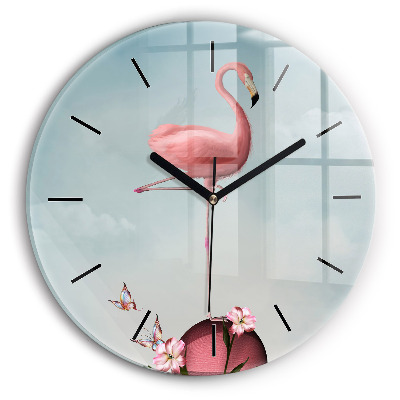 Kerek üvegóra 30 cm Szürrealista flamingó